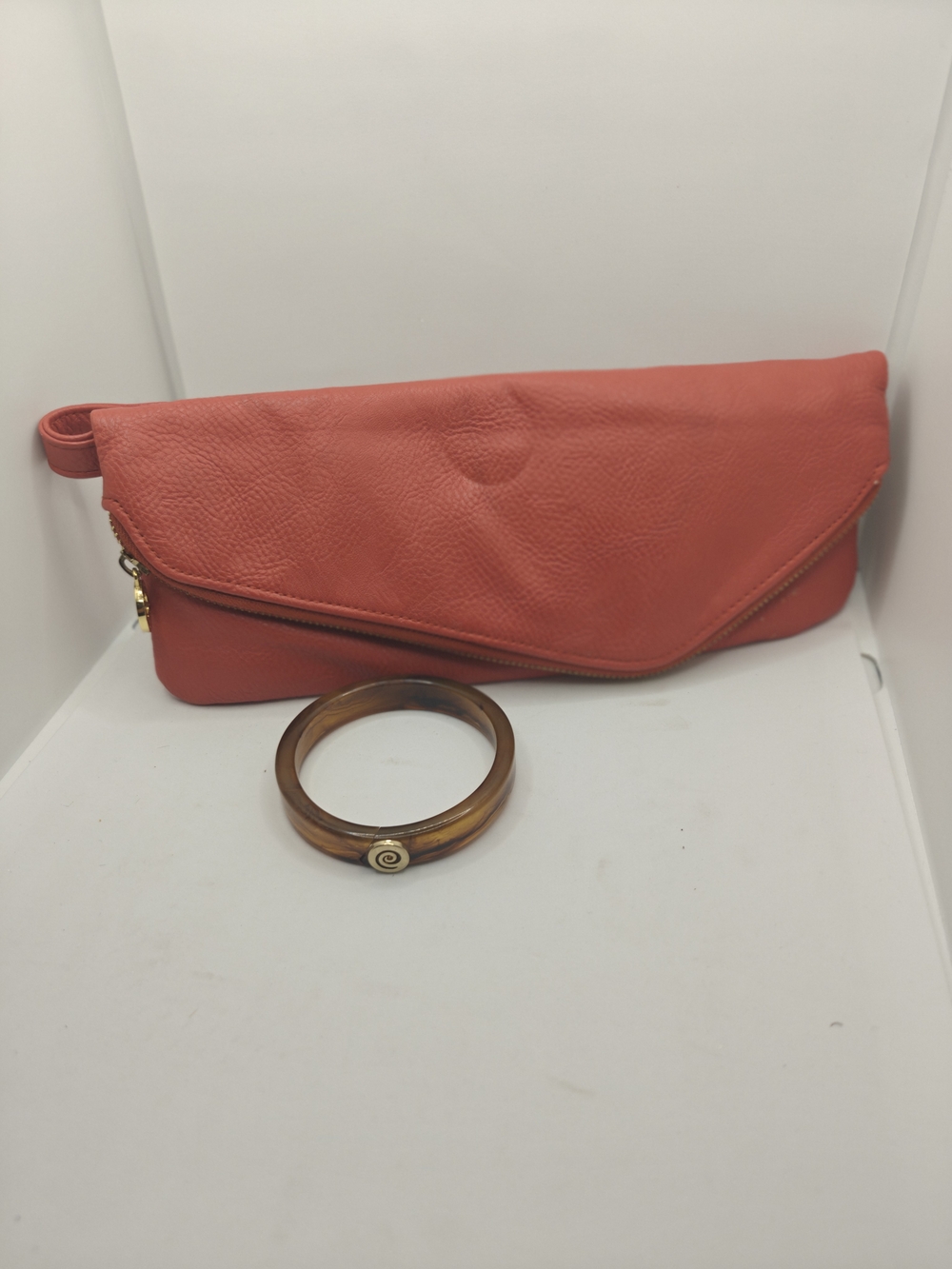 Coral Fold-Over Clutch Bag - Unbranded